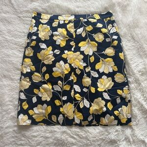 Talbots Floral Magnolia Cotton Blend Skirt  Size 14  Navy & Yellow  With Pockets
